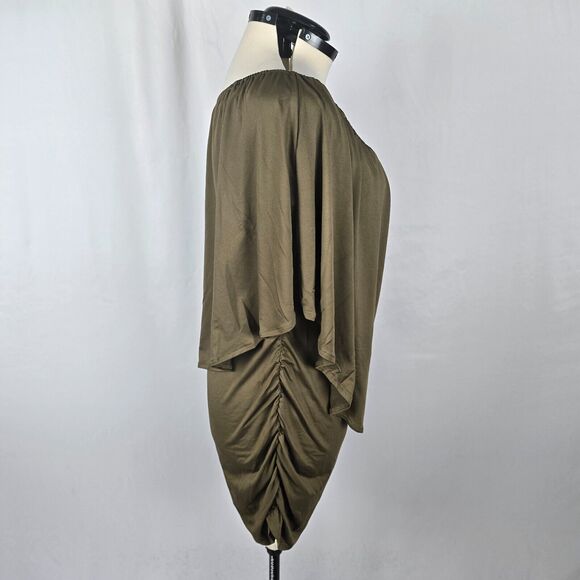 Yincro Dress Women's 2XL Olive Bodycon with Oversized Top Ruffles Mini NWT - Picture 14 of 16